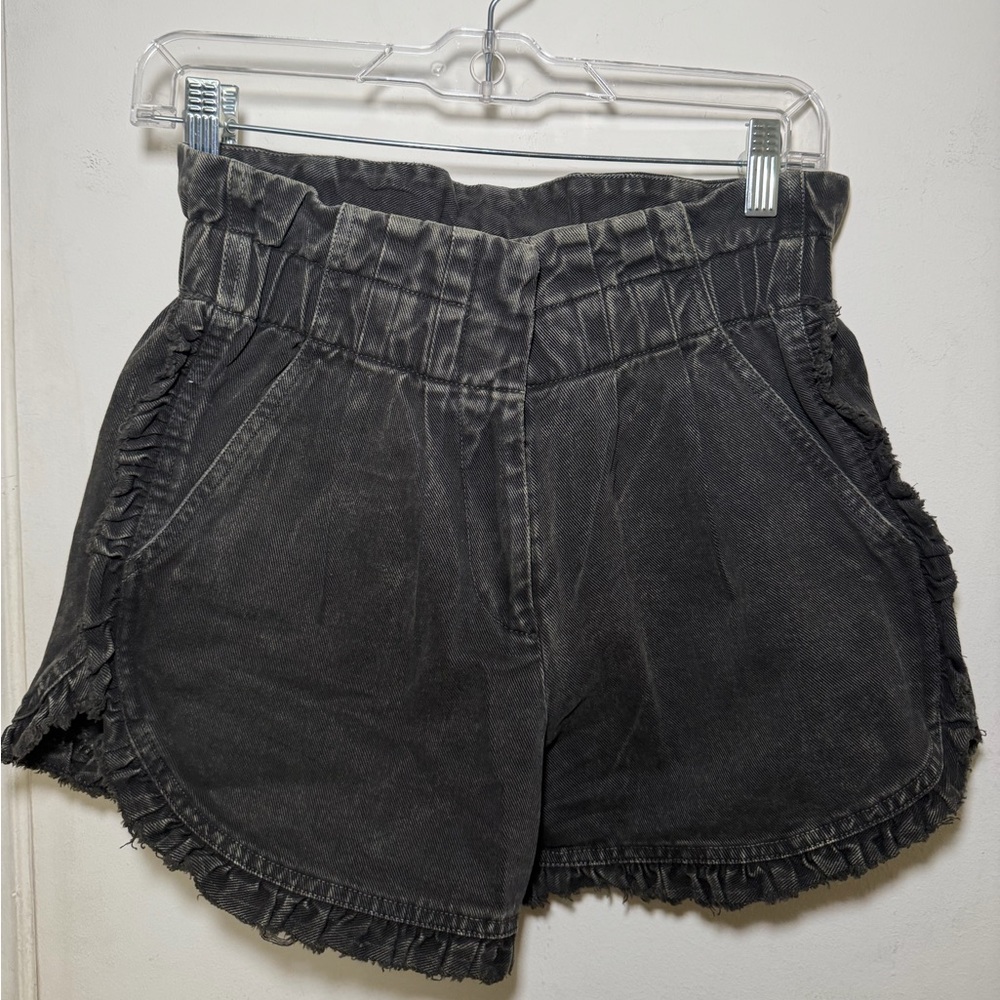Sea New York Washed Black Ruffle Hem Shorts